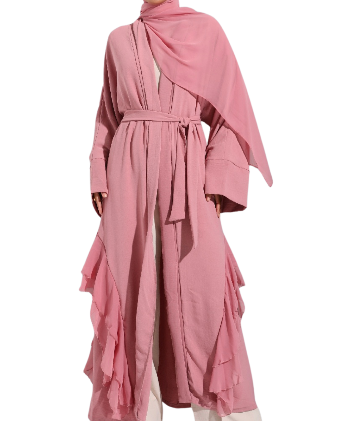 Beautiful Pastel Pink Abaya set with hijab and belt