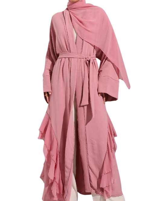 Beautiful Pastel Pink Abaya set with hijab and belt