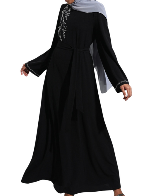 Black Elegant Modest Dress with chic details and belt